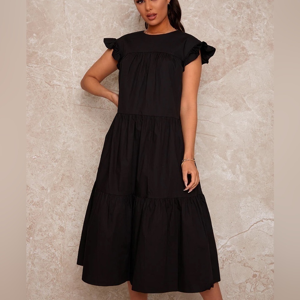 Chi Chi London Ruffle Detail Tiered Smock Midi Dress.